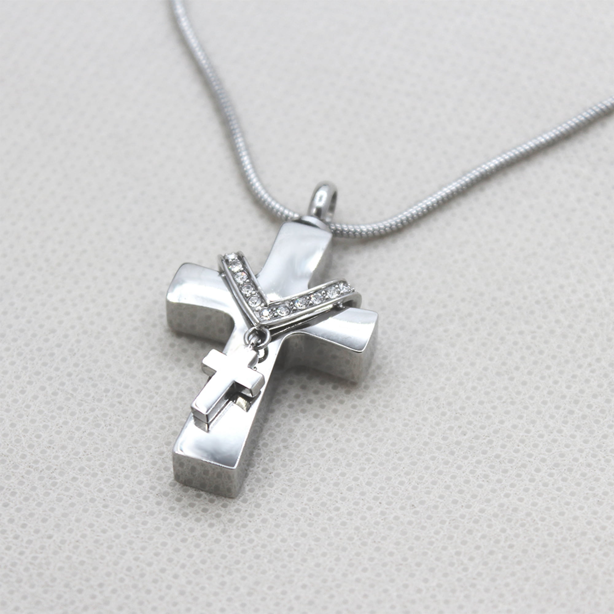 Premium Collet Cross Cremation Necklace Ashes Container Portable Cremation Jewelry Memorial Necklace Cremation Urn Neckalce for Ashes