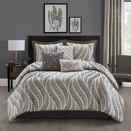 YuXi Modern and Warm 7 Piece Comforter Bedding Set Taupe King Size Breatheable 100% Polyester Easily update your bedroom décor with this chic transitional wavy leaf pattern. Size: 1 Comforter- 104 inches x 92 inches  1 Bedskirt 78 inches x 80 inches + 15 inch drop  2 Pillow Shams - 36 inches x 20 inches  3 Decorative Pillows - 18 inches x 18 inches  16 inches x 16 inches  12 inches x 18 inches Set Includes: (1) Comforter  (1) Bedskirt  (2) Pillow Shams  (3) Decorative Pillows