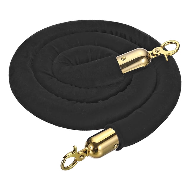 Unique Bargains 5 Feet Black Velvet Stanchion Rope, Crowd Control Barrier Rope with Snap Hook, Golden