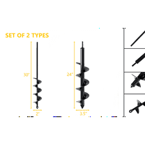 【2-Pack】Garden Auger Drill Bit Set (24"x3.5" & 30"x2") for Planting and Post Hole Digging–Spiral Design, Solid Shaft–Compatible with 3/8" Hex Drive Drill
