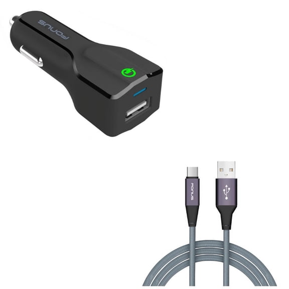 USB Port Fast 18W Car Charger w Charger Cord Type-C 6ft USB Cable G5J for Samsung Galaxy A9 A50 A20 A10e - Sonim XP8 XP3 - Sony Xperia XZs XZ3 XZ1 XA1 L1 - Xiaomi Mi Mix 2 9