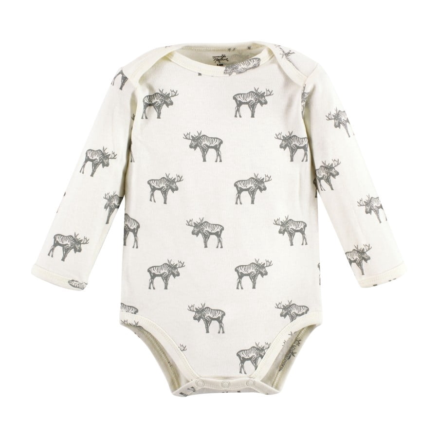 Touched by Nature Infant Boy Organic Cotton Long-Sleeve Bodysuits, Boy Woodland, 9-12 Months
