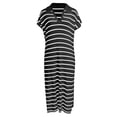 thumbnail image 4 of Siilsaa Womens Striped Summer Dresses Short Sleeve V Neck Knit Collared Sexy Slit Loose Maxi Sweater Dress Black,XL, 4 of 5