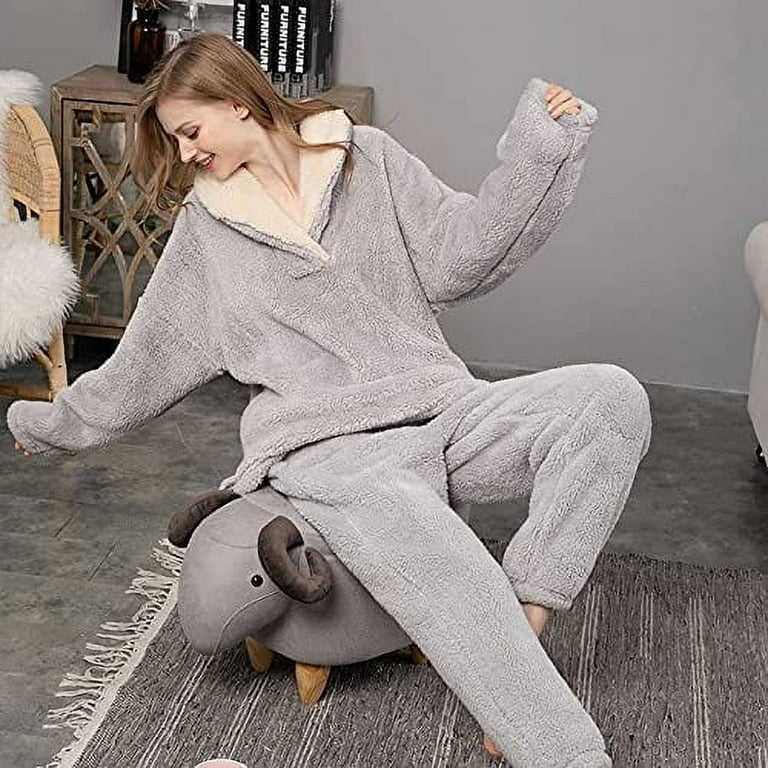 Women's Coral Fleece Pajamas Flannel Sleepwear Soft Pajamas Set Warm  Loungewear 2 Piece Pjs Set