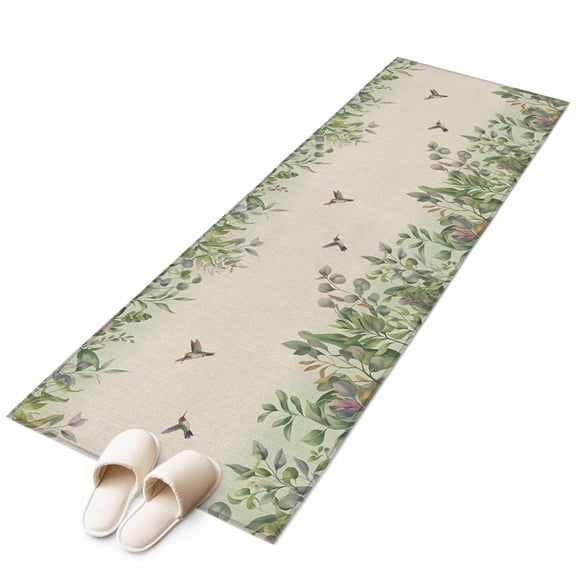 Runner Rugs 2x6 Ft, Hummingbird Non Slip Area Rugs for Kitchen Bedroom Entryway, Sage Green Botanical Leaf Vintage Botanical Washable Carpet Runner Rug Floor Mats for Bedroom Home Decor