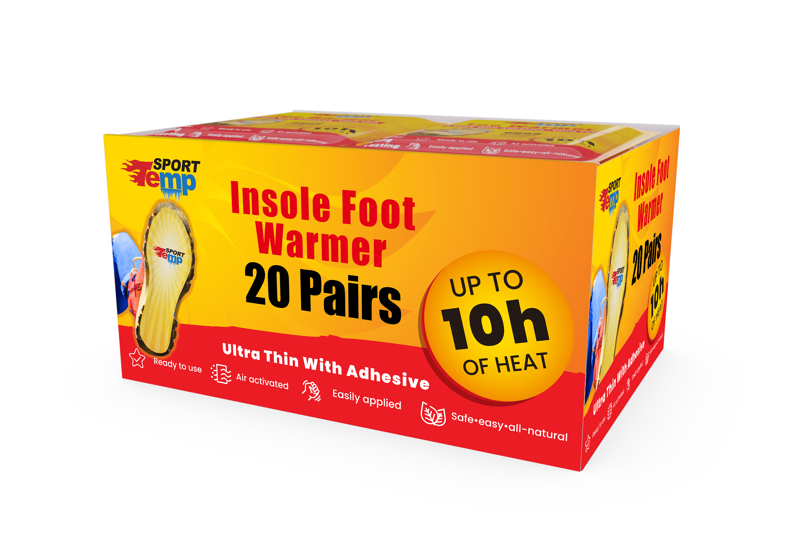 Insole Foot Warmers (20 Pairs) Up to 10 Hours of Heat, Easily Apply
