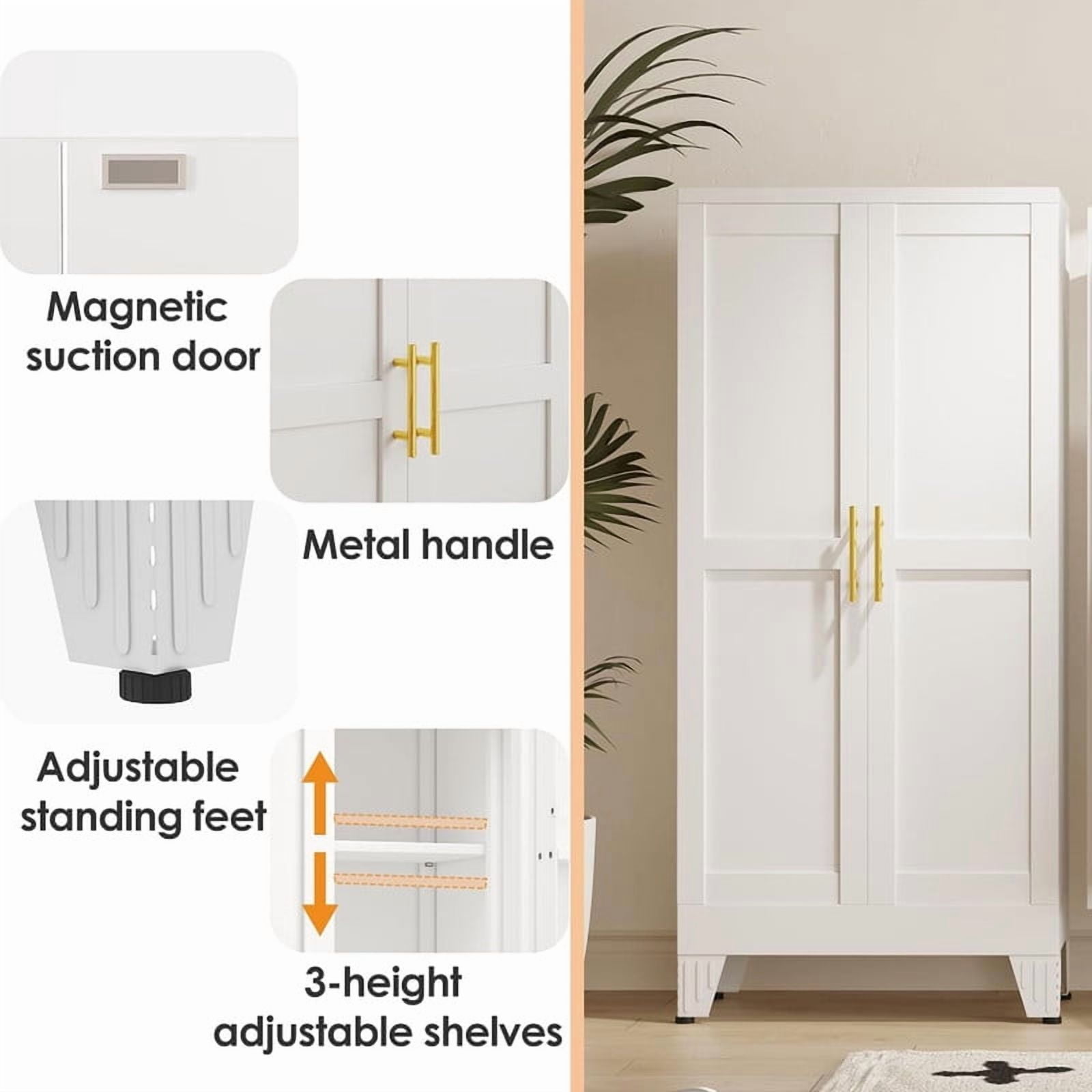 EROSOEI Sturdy Metal Kitchen Food Pantry Storage Cabinet with 2 Doors and 3 Adjustable Shelves