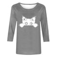 thumbnail image 4 of ALLLIST Holiday Women's Tops 3/4 Sleeve Crew Neck T-Shirts Casual Cat Graphic Gray Shirts Clothing for Women, 4 of 4