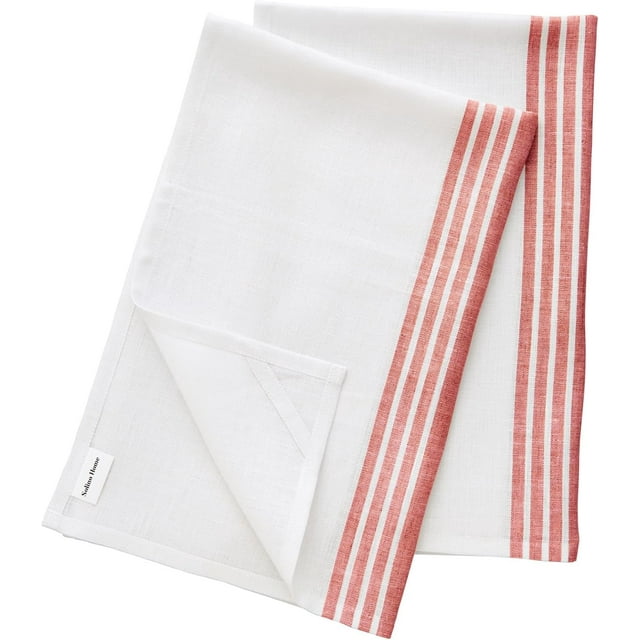 Solino Home Serviettes de Cuisine en Lin Rouge et Blanc Lot de 2 - 100 % Lin Pur Serviettes de Cuisine/thé de Ferme 17 x 26 Pouces - Lavable en Machine et Fabriqué à la Main en Lin Européen