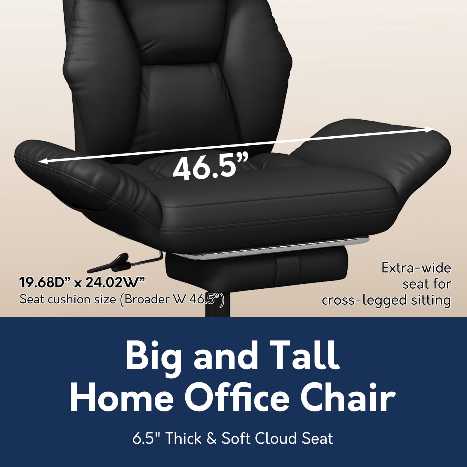 iooHug Criss Cross Office Chair, Big and Tall 500lbs High Back Faux Leather Desk Chair with Footrest, Wide Seat Cross-Legged Reclining Chair with Reversible Armrests and Lumbar Support, Black