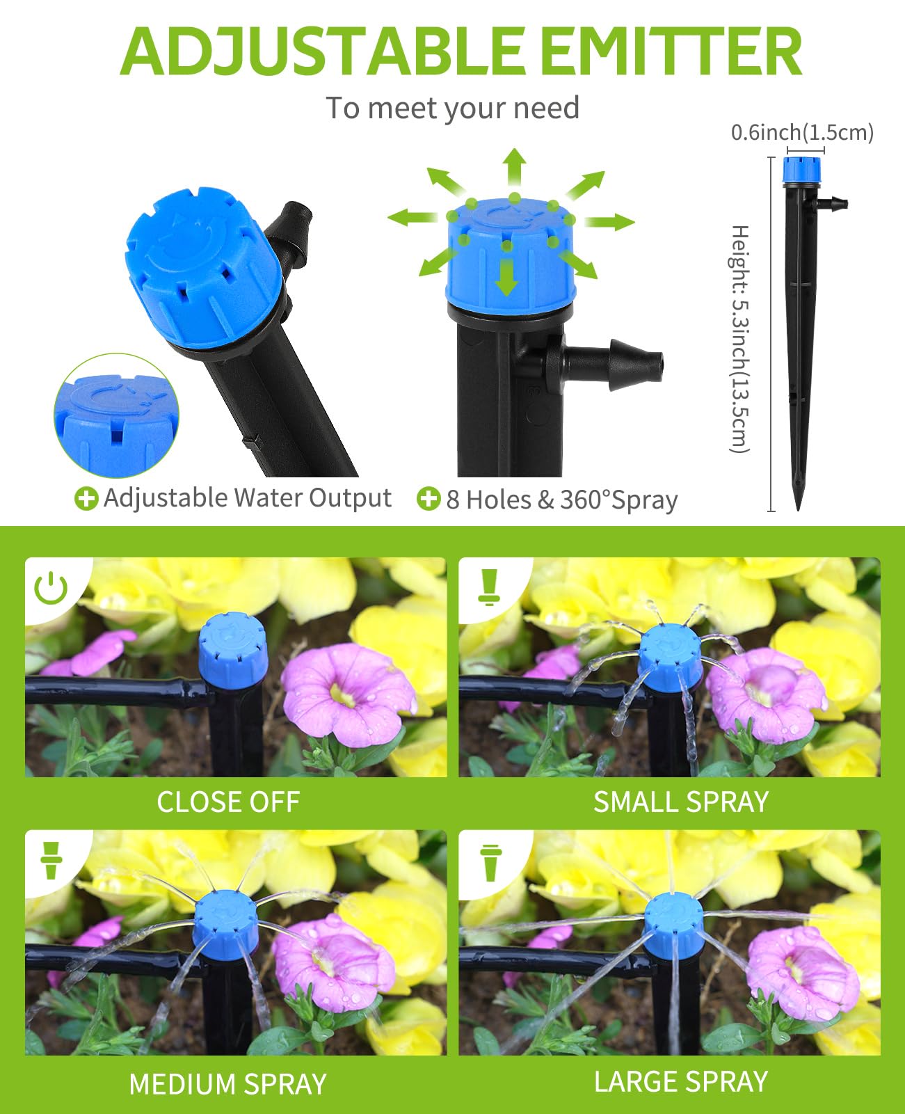 50/ 100ft Drip Irrigation Kit Plant Watering System 8x5mm Blank Distribution Tubing DIY Automatic Irrigation Equipment Set for Garden Greenhouse Flower Bed Patio Lawn