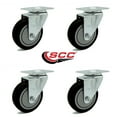 thumbnail image 2 of 4 Inch Black Polyurethane Wheel Swivel Top Plate Caster Set Service Caster, 2 of 2
