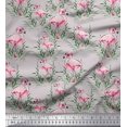 thumbnail image 1 of Soimoi Grey polyester Crepe Fabric Grass & Flamingo Bird Print Fabric by Yard 42 Inch Wide, 1 of 3