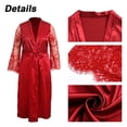 thumbnail image 4 of GORHGORH Women's Plus Size Pajamas Satin Solid Color Long Sleeve Lace Stitching Bow Robe Sleepwear, 4 of 4
