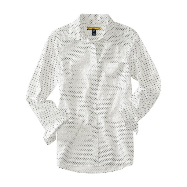 Aeropostale - Camisa con botones de lunares para mujer, color blanco roto, extra pequeña