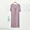 thumbnail image 2 of Amvlyk Sleepshirts for Women Modal Nightgown Pleated Front Sleepwear Below The Knee Short Sleeve Nightshirt Solid Color V-Neck Nightdress Loose Loungewear Casual House Dress Home Wear Pajamas, 2 of 4