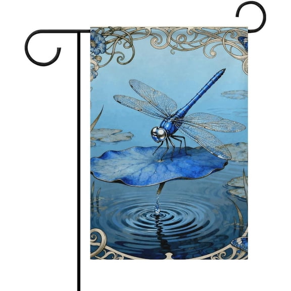 Dragonfly Water Lily Garden Flag Double Sided Weather Resistant Seasonal Welcome Yard Banner with Ties 12x18 Outdoor Farmhouse Holiday Decoration