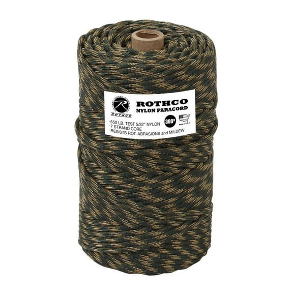 Rothco Nylon Paracord 550lb 300 Ft Tube, Woodland Camo, -WoodlandCamo