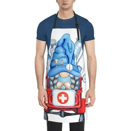 

Lukts Medicine Gnome Truck Red Pattern Kitchen Cooking Aprons Adjustable Bib Soft Chef Apron with 2 Pockets for Men Women