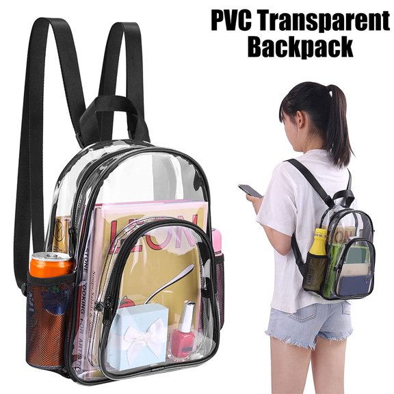 JTWEEN Transparent Backpack,PVC Clear Small Backpack Durable Backpack Portable Lightweight Mini Cute Clear Bag Fashion Daypack for Work Outdoor Sports Event Concerts School