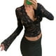 thumbnail image 1 of Top corto Miqil para mujer, encaje Y2K, manga larga, malla transparente, negro, 1 of 7