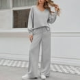 thumbnail image 5 of Besolor Womens Fall 2 Piece Fall Outfits Casual V Neck Long Sleeve Tops and Wide Leg Pants Matching Sets Tracksuits, 5 of 9