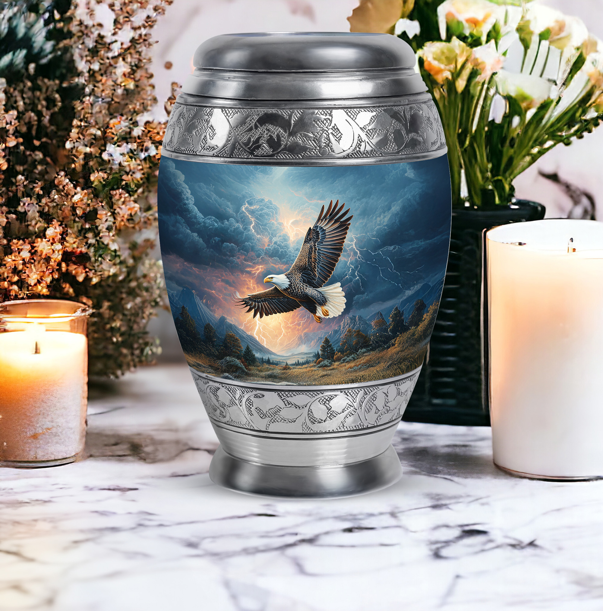 SABURIAL Eagle Urn - Small Cremation Urn For Ashes Adult Male Dad - Keepsake Funeral Urns For Women - Combo Of 10 Inch & 3 Inch