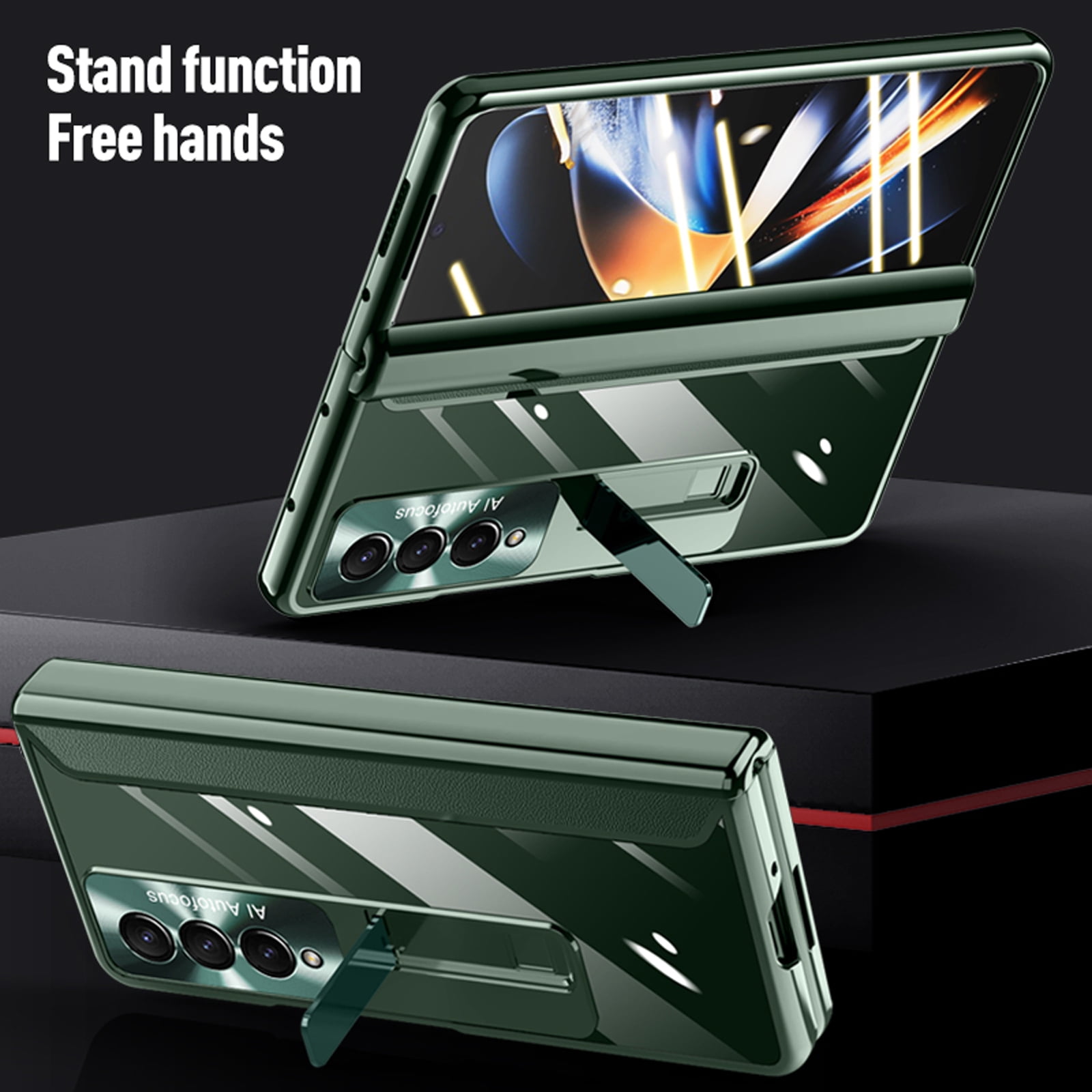 for Samsung Fold 4 Case, Transparent Electroplating Phone Case with Full Cover Hinge Protection, Clear Case with Built-in Screen Protector & Magnetic Kickstand for Galaxy Z Fold 4 5G - Black
