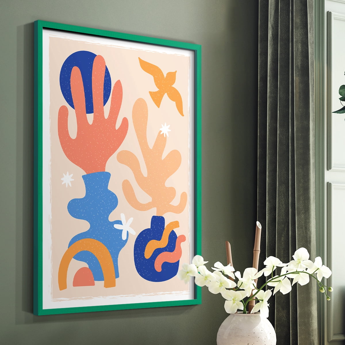 Matisse CDLXII in Green Solid Wood Framed Print No Nail Hanging