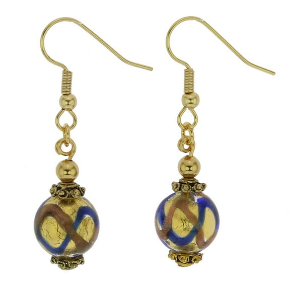 GlassOfVenice Murano Glass Antico Tesoro Balls Earrings - Blue Waves Gold