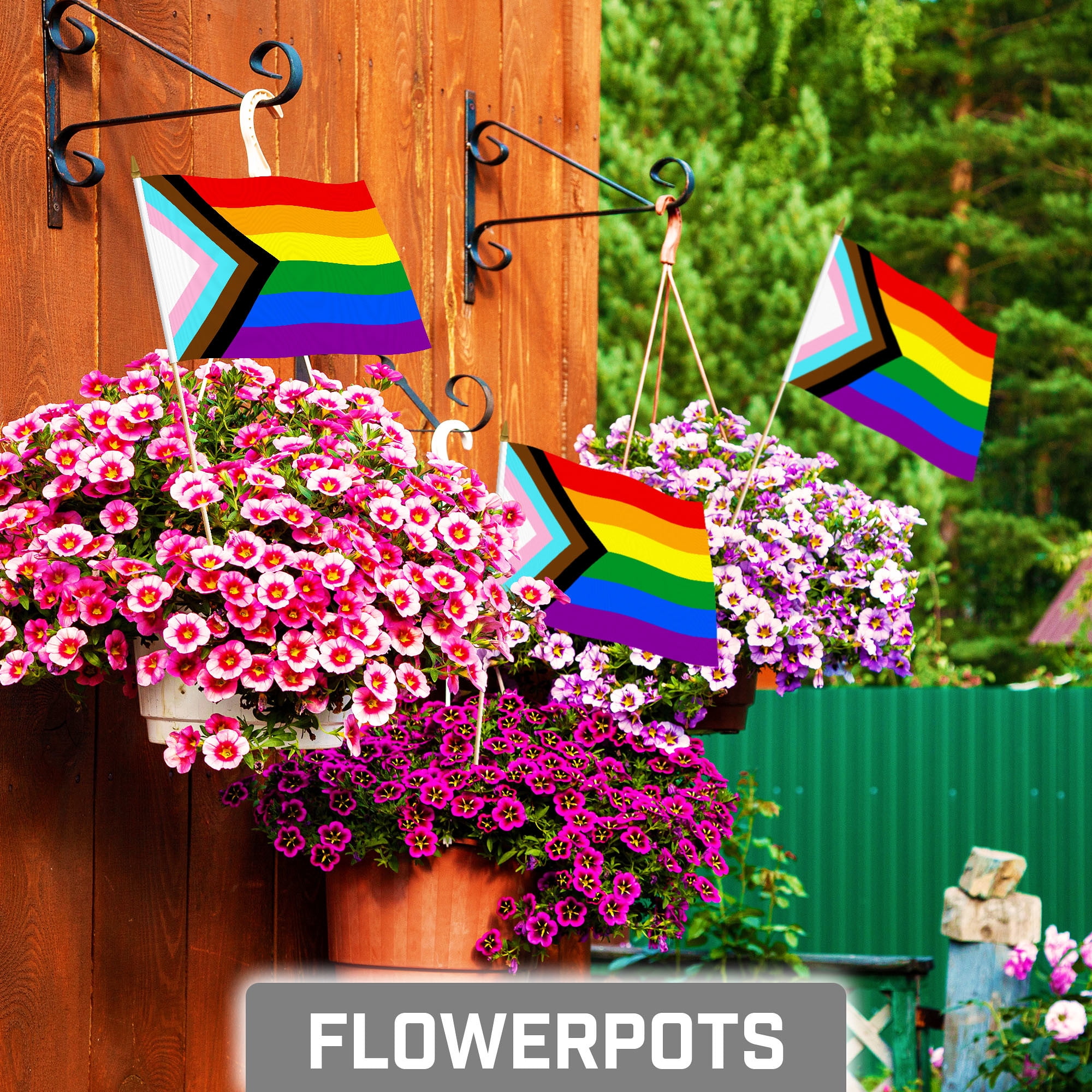 G128 Small Flag on Sticks, 8x12 In, Mini LGBT Handheld 150D Polyesters Sports, 250th Anniversary, 12 Pack