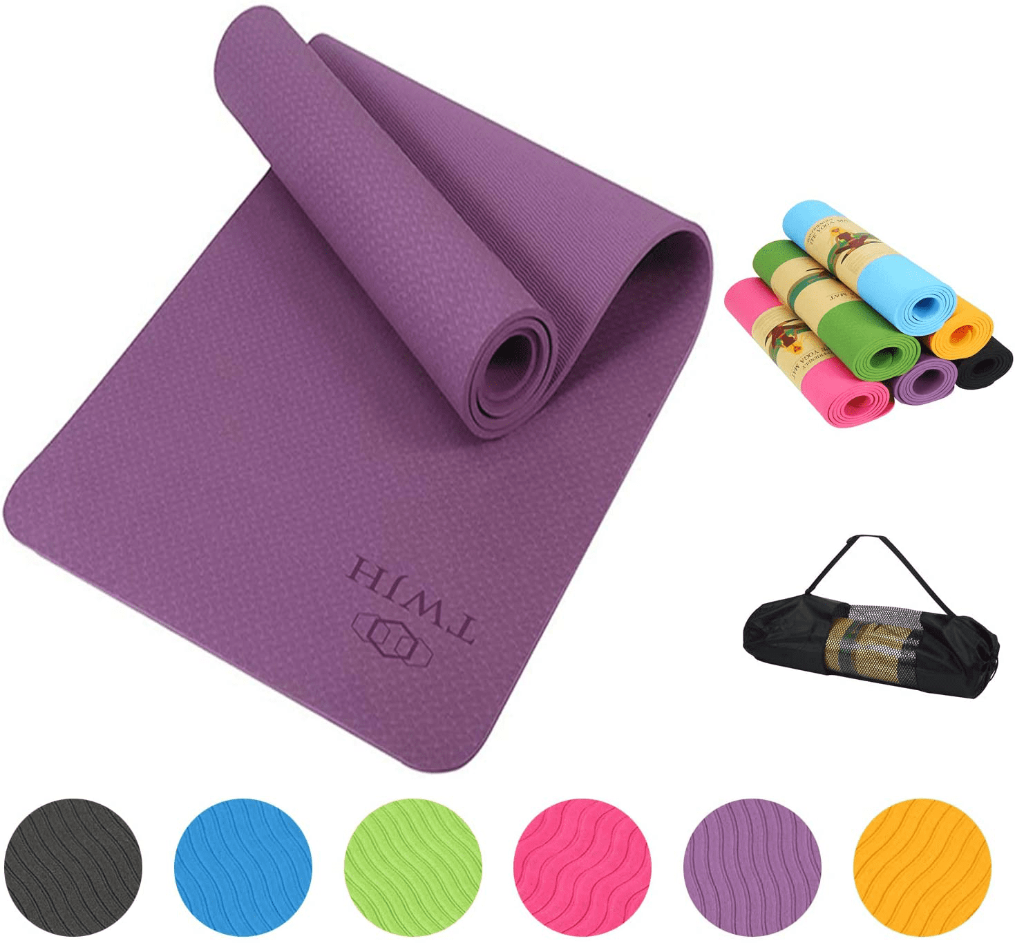 TWJH Thick Yoga Mat Classic 8mm Thick Yoga Mat Non-Slip Exercise & Fitness Mat with Carrying Strap，for All Types of Yoga Exercise and Pilates 72 x 24 x 1/3 Inch Thick 