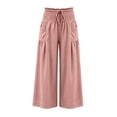 thumbnail image 7 of CQONEPT Smocked Waist Pants for Women Wide Leg Fall Casual Lounge Pant High Waisted Palazzo Ruffle Full Length Soft Trousers with Pocket Pink M, 7 of 7