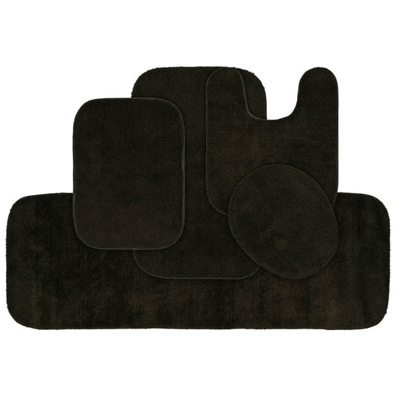 Garland Rug Traditional Washable Bath Rug Set, 5 Piece Set (2 Bath Rugs, Contour, Lid, & Runner) Chocolate