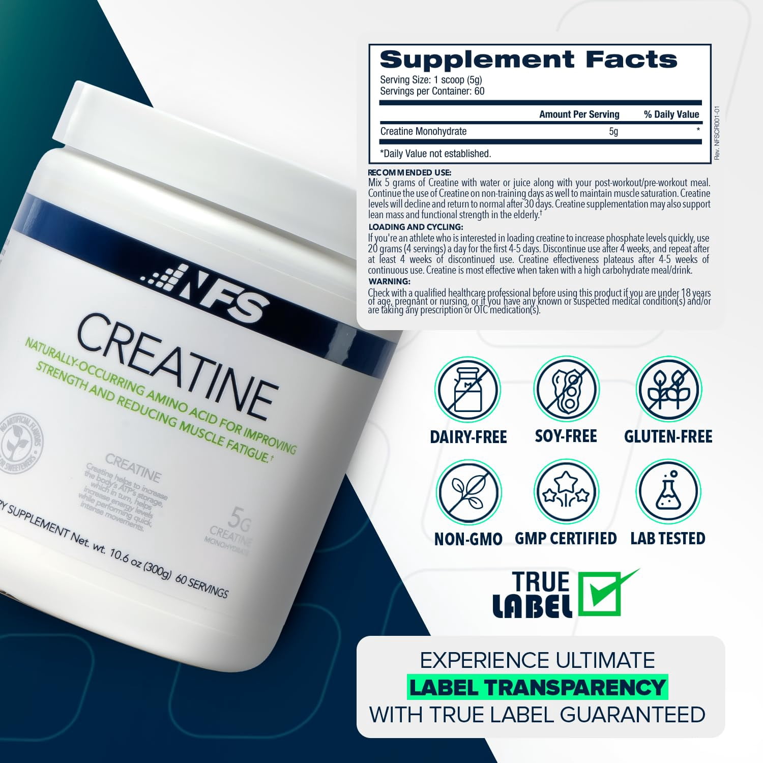 NF Sports Creatine Monohydrate Powder – Unflavored Muscle Recovery & Strength Support – 5g Pure Creatine per Serving – 100 Servings (500g)