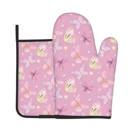 

Vsdgher Butterfly 1 Oven Mitts and Pot Holders 2 pcs Set High Heat Resistant Kitchen Oven Glove for Baking and Cooking