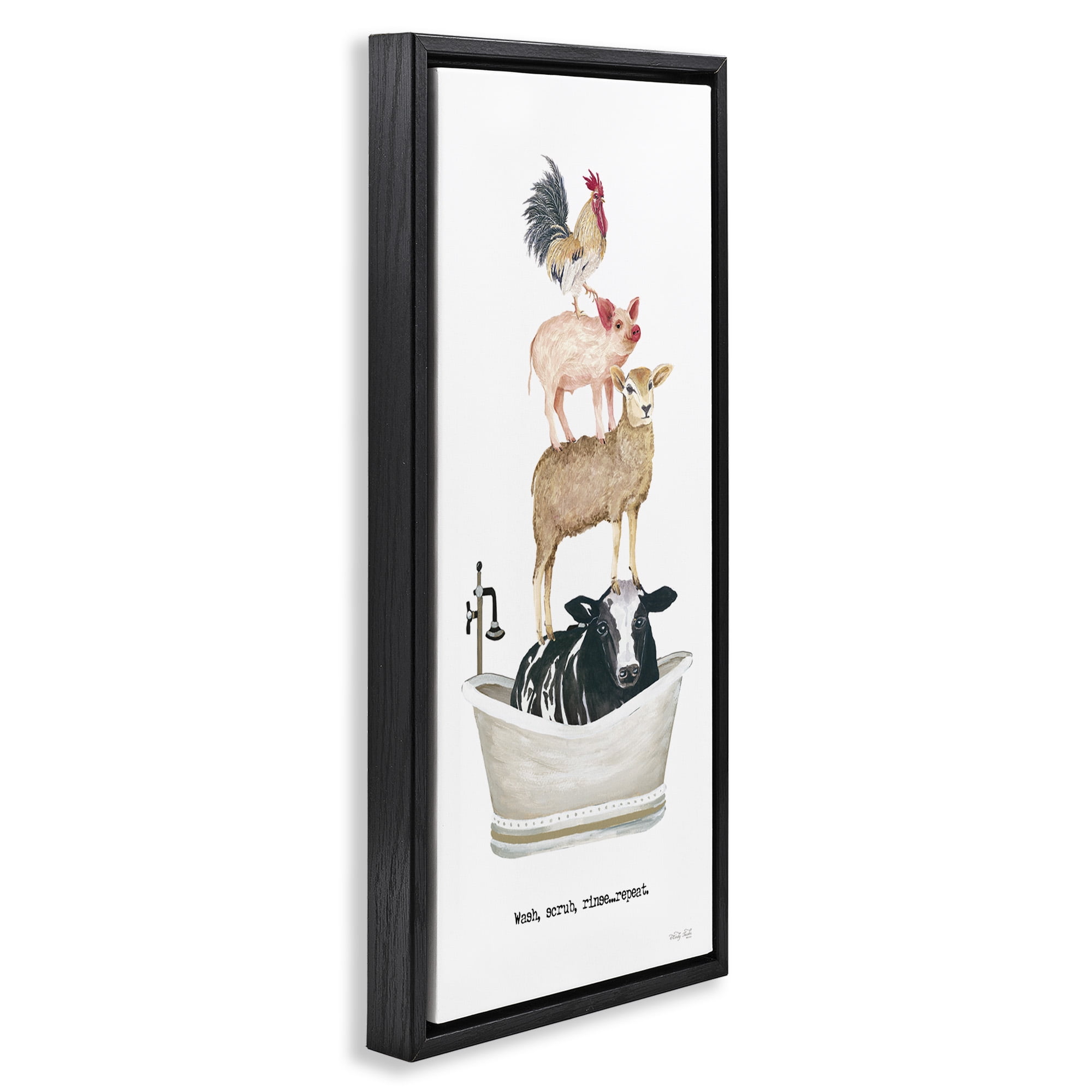 Stupell Industries Wash Scrub Rinse Animals Animals & Insects Painting Black Floater Framed Canvas Art Print Wall Art, 15 x 31