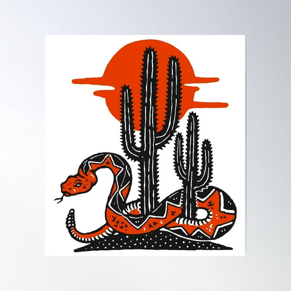 Western Desert Snake Cactus Red Poster Wall Art, Modern Wall Decor For Living Room Bedroom, 8x12 UNFRAMED