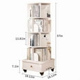 thumbnail image 5 of NEW Rotating Bookshelf with Drawer, 360 Display 5 Tier Corner Bookshelf for Small Space, Floor Standing Bookcase Storage Rack, Wood Narrow Book Shelf Organizer for Bedroom, Living Room (WHITE), 5 of 5