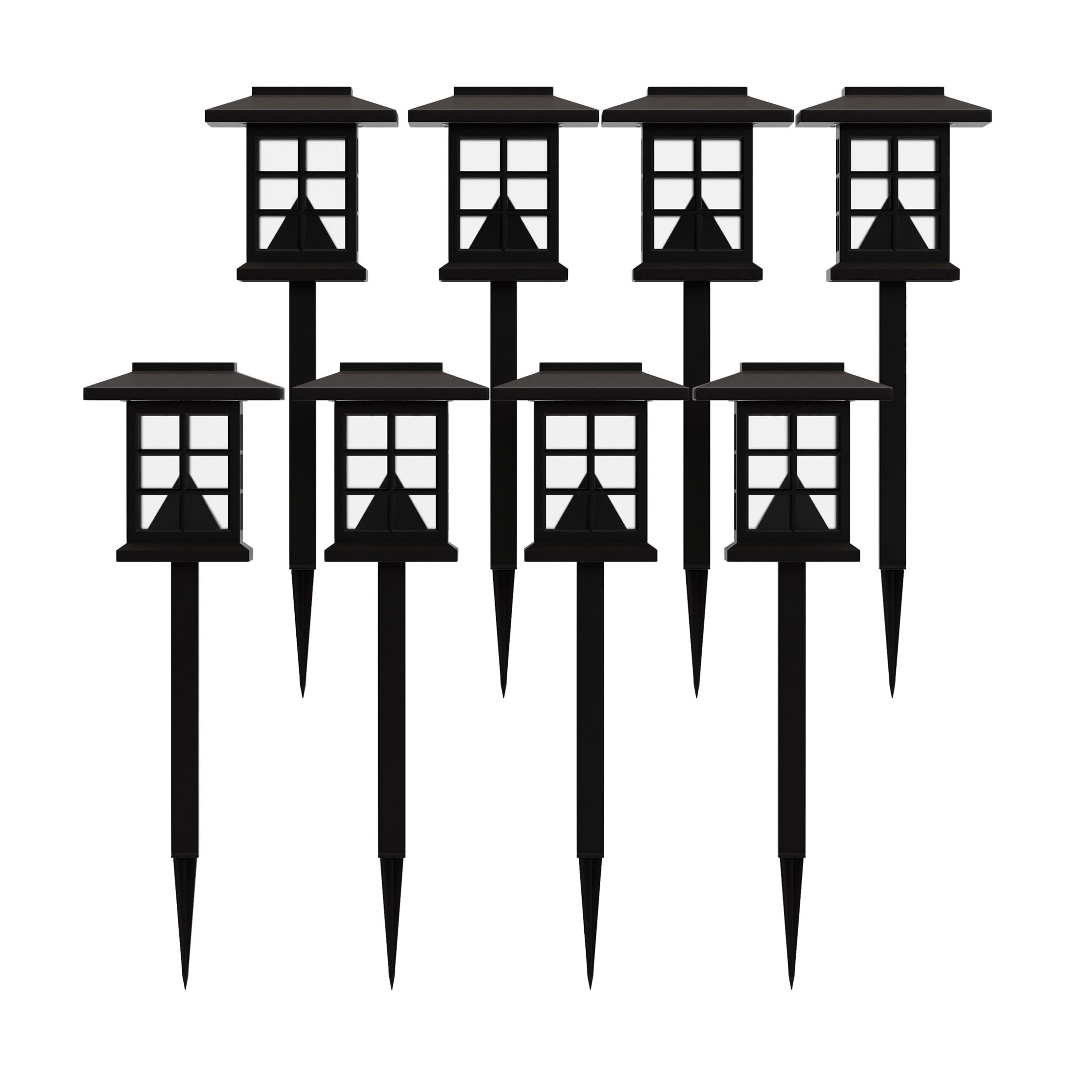Emma + Oliver 8 Pack Brown Lantern Solar LED Outdoor Lights, Solar Powered Weatherproof Landscape Lighting for Pathway, Garden, Driveway & Yard