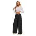 thumbnail image 3 of Avamo Wide Leg Pants for Women Cozy Ribbed Knit Palazzo Pants Elastic High Waist Pants Casual Trousers with Pockets Black XL, 3 of 12