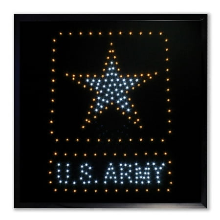 LED Armed Forces Branch Sign - 19 Inch Square w/ Plastic Frame US