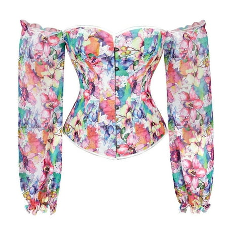 

Ichuanyi Body Shaper for Women Tummy Control Summer Clearance Women s Floral Print Lace-Up Corset Shapewear Long Sleeve Court Corset Shapewear