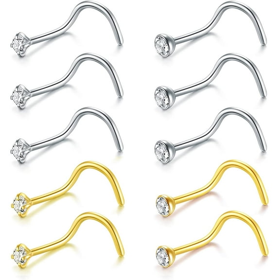 Opal CZ Nose Rings 2mm Stainless Steel Nose Screw Studs for Women