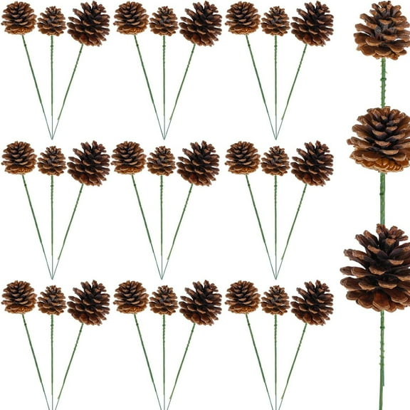 Tutuviw Christmas Pine Cones Picks 30 Pcs Christmas Natural Pinecone Decorations with Green Picks for Xmas Garland Wreath Ornaments Wedding Fall Party Centerpiece DIY Crafts
