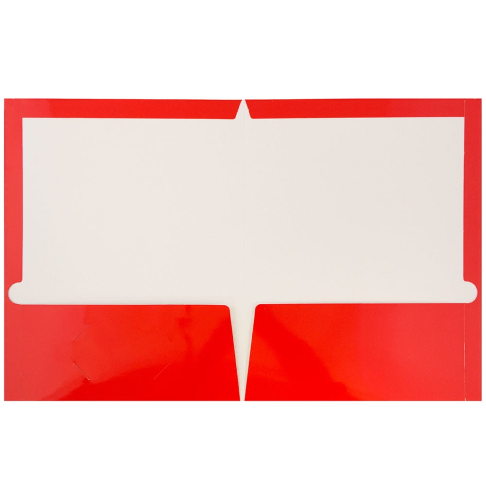 JAM Paper Laminated Two Pocket Glossy Folders, Red, Bulk 100/Box