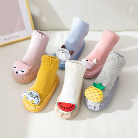 

YIFU 1 Pair Toddler Socks Anti-skid Bottom Hand Washable Mid-length Kids Cartoon Soft Socks for Boys Girls