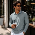 thumbnail image 3 of Hngshg Mens Tee Shirts Casual Button Up Collared Pullover Tops Dressy Long Sleeve Solid Color Golf T-Shirts, 3 of 7