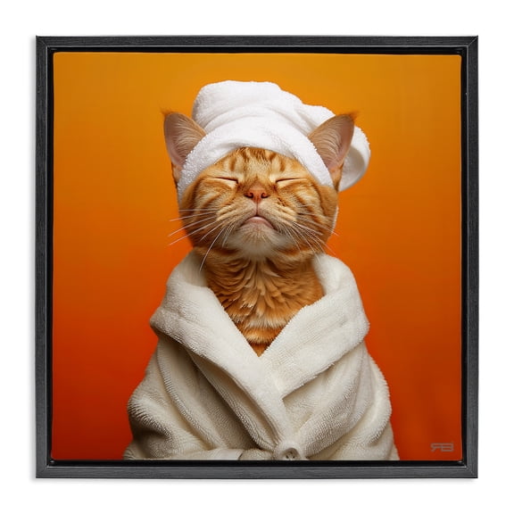 Stupell Industries Contemporary Cat in Bathrobe Black Floating Frame Canvas Art, 18 x 18, by RB