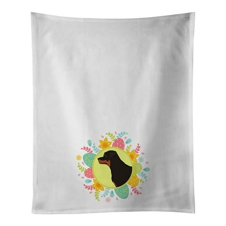 Carolines Treasures WDK3238WTKT 28 x 19 in. Unisex Rottweiler Easter White Dish Towels Kitchen Towel - Set of 2